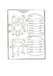 English Worksheet: Parts of the body. Numbers. Monsters
