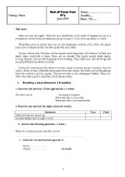 English Worksheet: end of term test 3 7th form