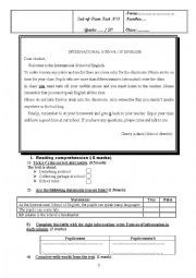 English Worksheet: end of term test 3  7th form