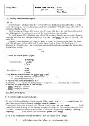 English Worksheet: end of term test 3 for 8th formers