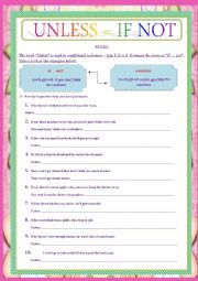 English Worksheet: IF NOT VS UNLESS - CONDITIONALS