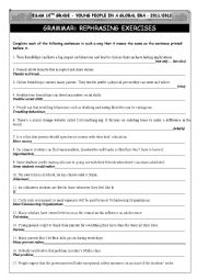 English Worksheet: GRAMMAR: Rephrasing Exercises