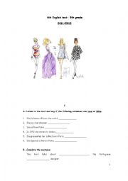 English Worksheet: English test 8th grade (Fashion)