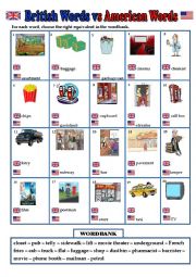 English Worksheet: British English vs American English