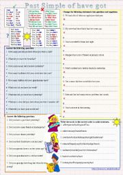 English Worksheet: Past Simple of have (had)