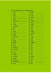 English Worksheet: Singular to Plural exercise worksheet