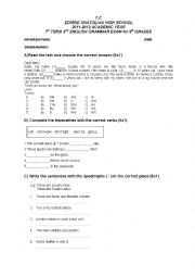 English Worksheet: grammar exam for A2 level 