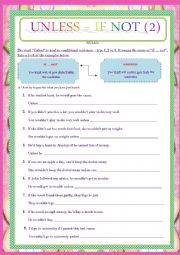 English Worksheet: IF NOT VS UNLESS - CONDITIONALS (TYPE 2)