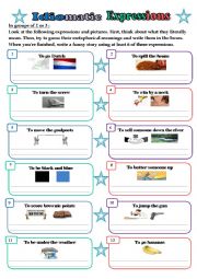 English Worksheet: Idiomatic Expressions - Literal meaning vs metaphorical meaning