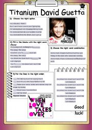 English Worksheet: Song Worksheet Titanium by David Guetta