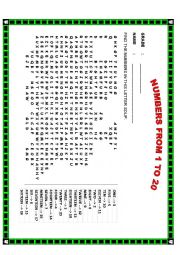 English Worksheet: Numbers From 1 To 20