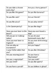 English Worksheet: question game cards no yes