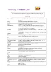 English Worksheet: Vocabulary: Food and Diet
