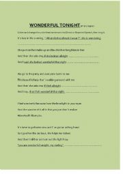 English Worksheet: WONDERFUL TONIGHT