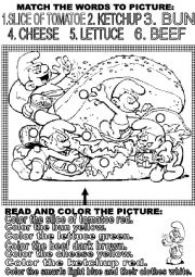 English Worksheet: SMURFS HAMBURGER