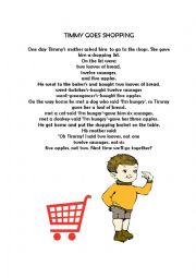 English worksheet: Timmy goes shopping