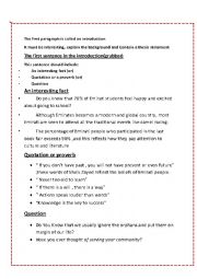 English Worksheet: An essay introduction