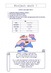 English Worksheet: Super Hero Project Work