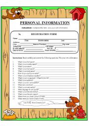 English Worksheet: Registration Form /////// Personal Information