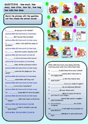 English Worksheet: QUESTIONS  how much, how many, how often, how far, how long how wide,how deep 