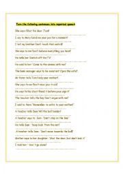 English Worksheet: Reported Speech Commands