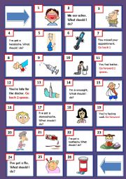 English Worksheet: Illnesses Boardgame