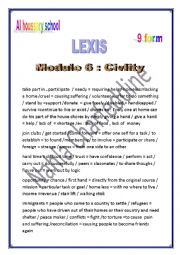lexis of module 6  civility  9th form