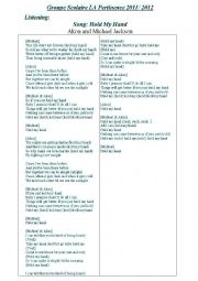 English worksheet: hold my hand lyrics