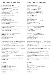 English Worksheet: I Wont Give Up - Jason Mraz (Basic)