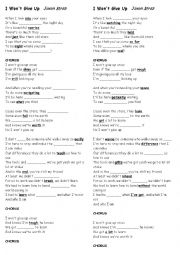 English Worksheet: I Wont Give Up - Jason Mraz (Intermediate)