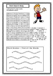 English Worksheet: Our body word search