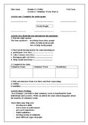 English Worksheet: Lesson1:Voluntary Work (part2)