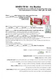 English Worksheet: Whn Im 64 bt Beatles