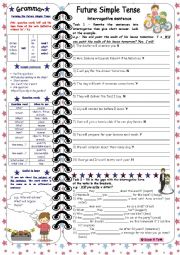 Future Simple Tense-interrogative sentences *** with grammar & key & B&W