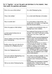 English Worksheet: Thanksgiving history - mataching cards