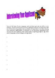 English Worksheet: Interviewing your Applicant