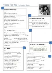 English Worksheet: THERE FOR YOU by Damian Marley