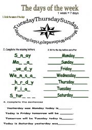 English Worksheet: one week=seven days