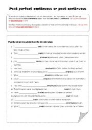 English Worksheet: Past perfect continuous or past continous