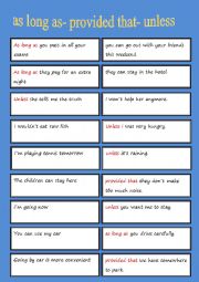 English Worksheet: As long as -Unless Matching Cards