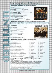 English Worksheet: UNTITLED - SIMPLE PLAN - SONG WORKSHEET