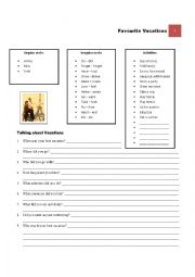 English Worksheet: Favourite Vacations