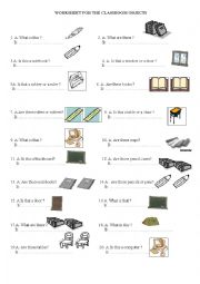 English Worksheet: Classroom Objects