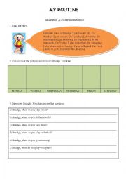 English Worksheet: Routine- reading comprehension