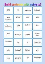 English Worksheet: BUILD SENTENCES WITH BE GOING TO