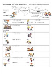 English Worksheet: PAST CONTINUOUS PAIR WORK A1 & A2