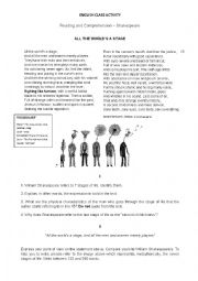 English Worksheet: Reading Comprehension on Shakespeare