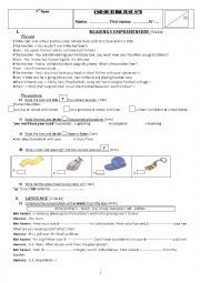 English Worksheet: English test 7th