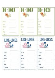 English Worksheet: do-does, like-likes, to be, to have bookmarks!!