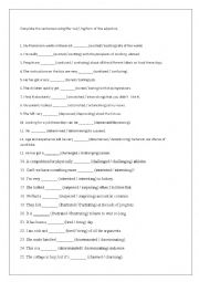 English Worksheet: Adjectives Present and Past Participles Forms